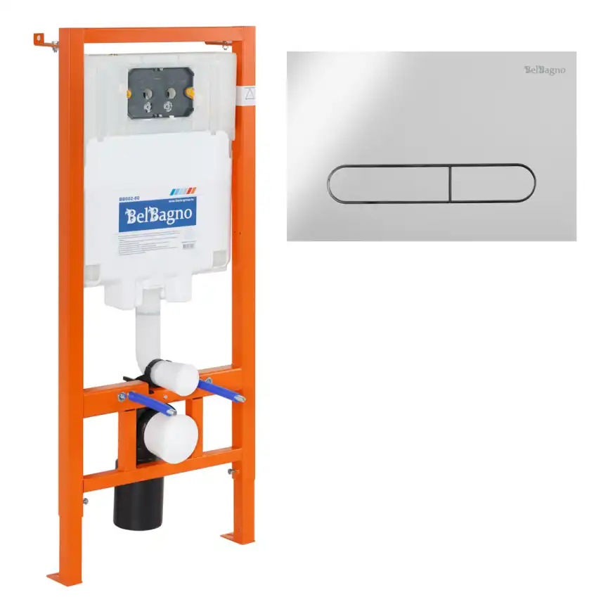 Инсталляция для подвесного унитаза BelBagno BB002-80  с кнопкой смыва BB005-PR-CHROME фото 1