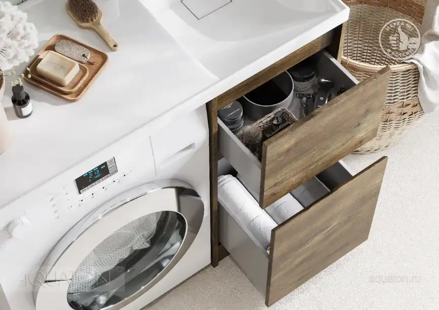 Тумба под раковину Aquaton Лондри 100 под стиральную машину без фасада 1A267001LHDR0 напольная цвет, дуб рустикальный фото 11