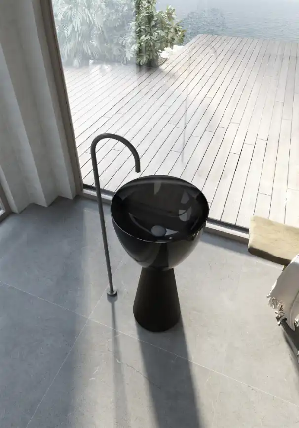 Раковина напольная ABBER KRISTALL 45х45х90 AT2703Onyx-Black, круглая, черный/черный матовый фото 3