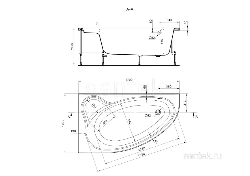 Акриловая ванна Santek Эдера 170х100 1WH501662 левая, Белая фото 5