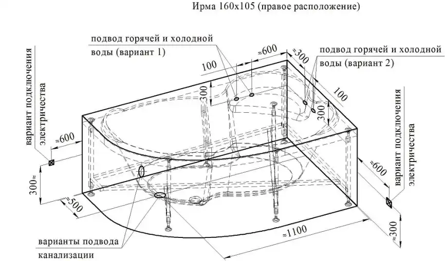 Акриловая ванна Radomir Ирма 160х105 правая (2-01-0-2-1-229), на каркасе, белая фото 11