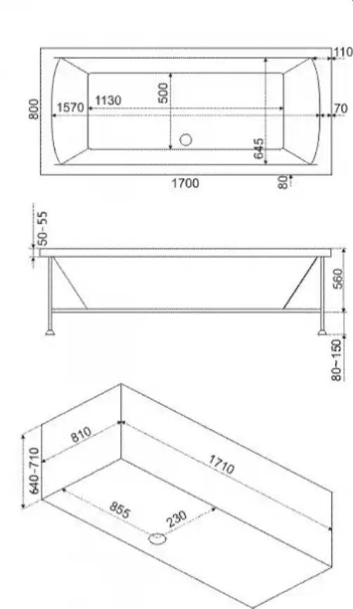 Акриловая ванна Bas Индика 170x80 без гидромассажа фото 2