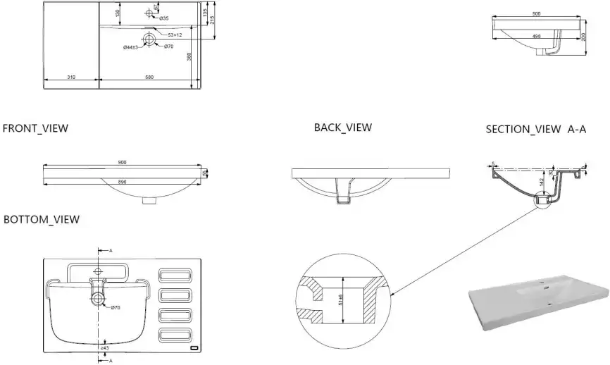 Раковина Aquanet Side 90 правая, белая, 347436 фото 2