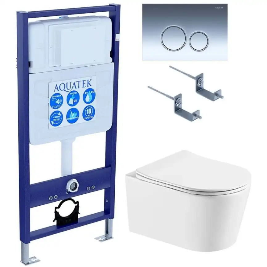 Унитаз с инсталляцией SET AQUATEK ОБЕРОН T KDI18 с сиденьем микролифт и клавишей смыва Хром фото 1