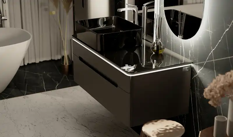 Тумба под раковину Jorno SHINE 100 Shi.01.100/P/A Серый антрацит фото 8