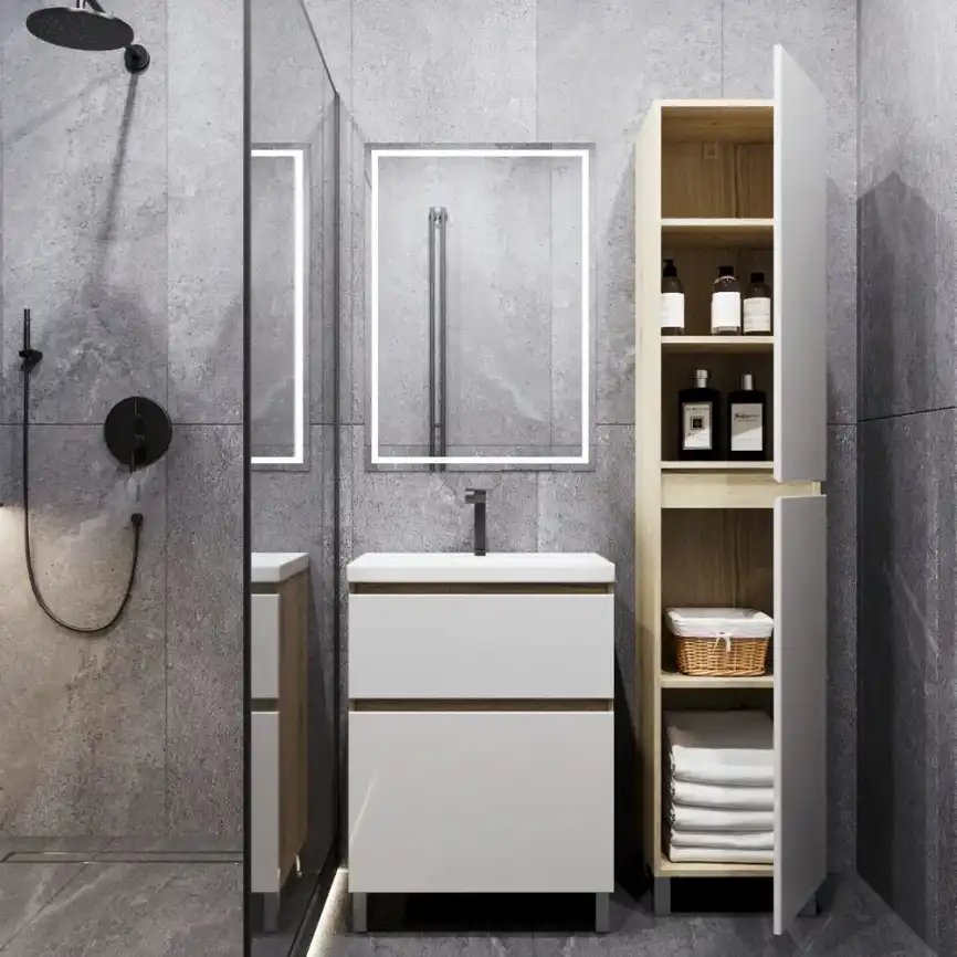 Тумба с раковиной FAURAplus Аврора 60-2, напольная (Раковина Classica 60) Фасад Белый фото 3