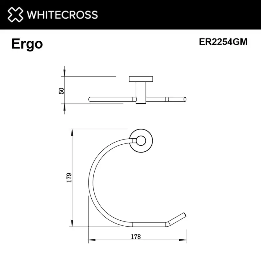 Полотенцедержатель кольцо Whitecross ERGO gunmetal, ER2254GM, Оружейная сталь фото 2