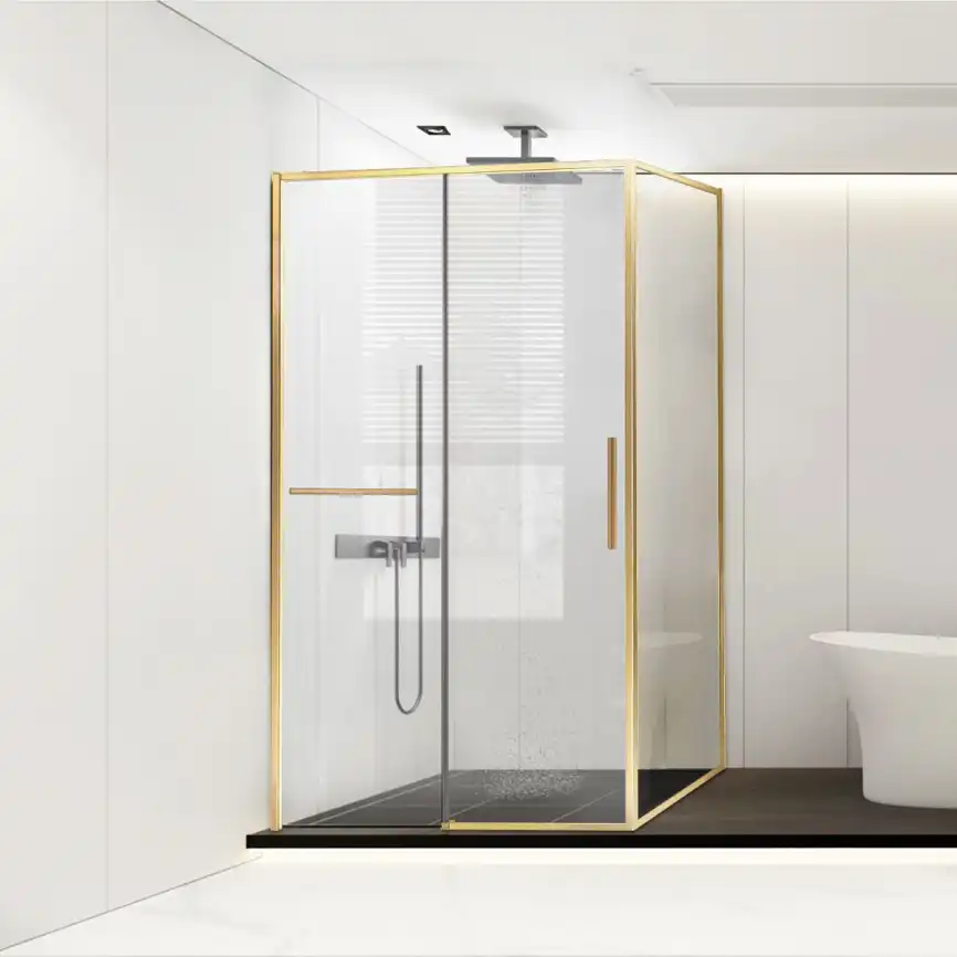 Душевой уголок Vincea Slim Soft 110х90 VSR-1SS9011CLG, дверь раздвижная, профиль брашированное золото, стекло прозрачное фото 1