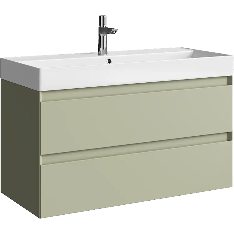 Тумба с раковиной подвесная Aqwella Geometria 100 GE01102SH, с двумя ящиками, цвет зеленый шалфей фото 1