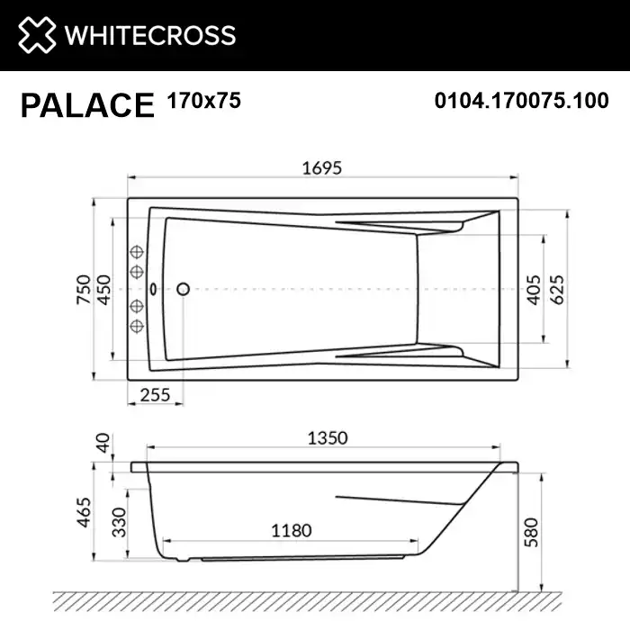 Акриловая ванна Whitecross PALACE 170х75 0104.170075.100 прямоугольная, Белая фото 5