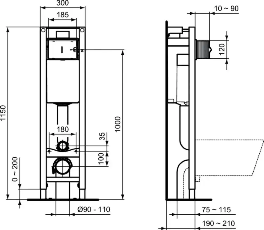 Инсталляция Ideal Standard Prosys E233267 для унитаза без кнопки смыва фото 2