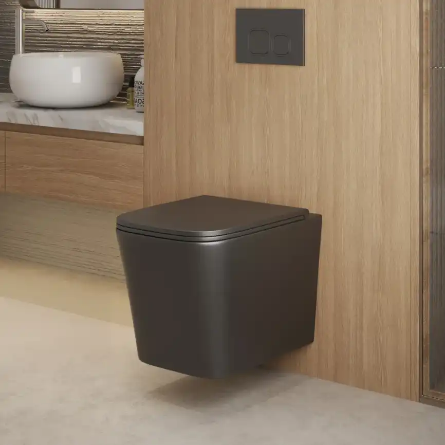 Подвесной унитаз Grossman GR-4441BMSQ безободковый, смыв торнадо, Черный матовый фото 2