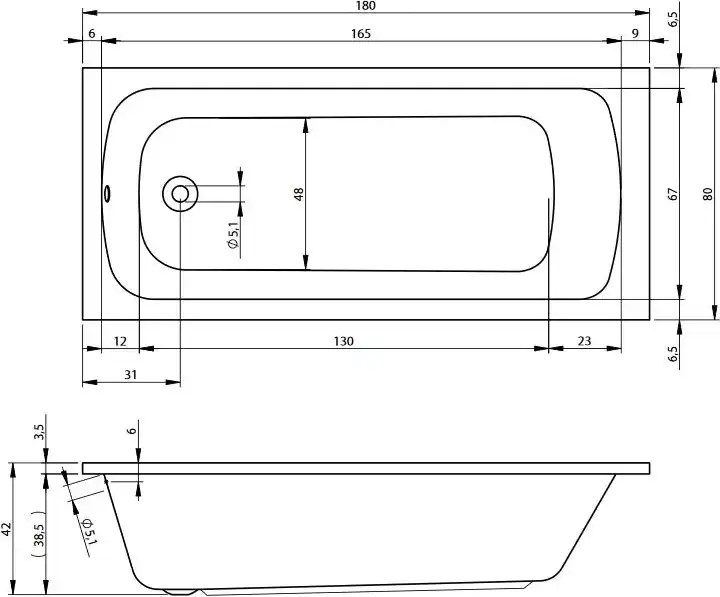Акриловая ванна Riho MILANО 180х80 прямоугольная B044001005 фото 4