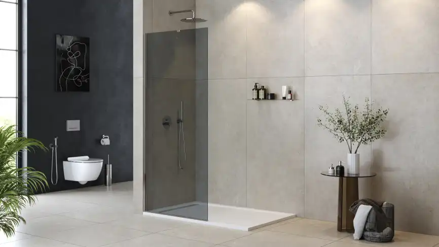 Душевая перегородка универсальная LIBERTA-L-1-TB-90-GR-Cr стекло Тонированное (графит), профиль Хром фото 2