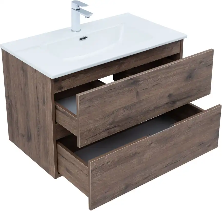 Тумба под раковину Aquanet Алвита New 80 2 ящика, дуб веллингтон табак 334186 фото 10