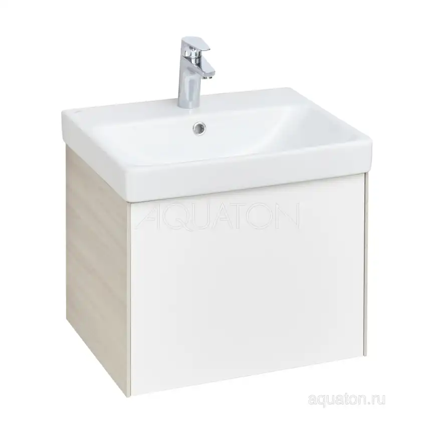 Тумба под раковину Aquaton Асти 55 1A263101AXD70 подвесная цвет, белый глянец / ясень шимо фото 1
