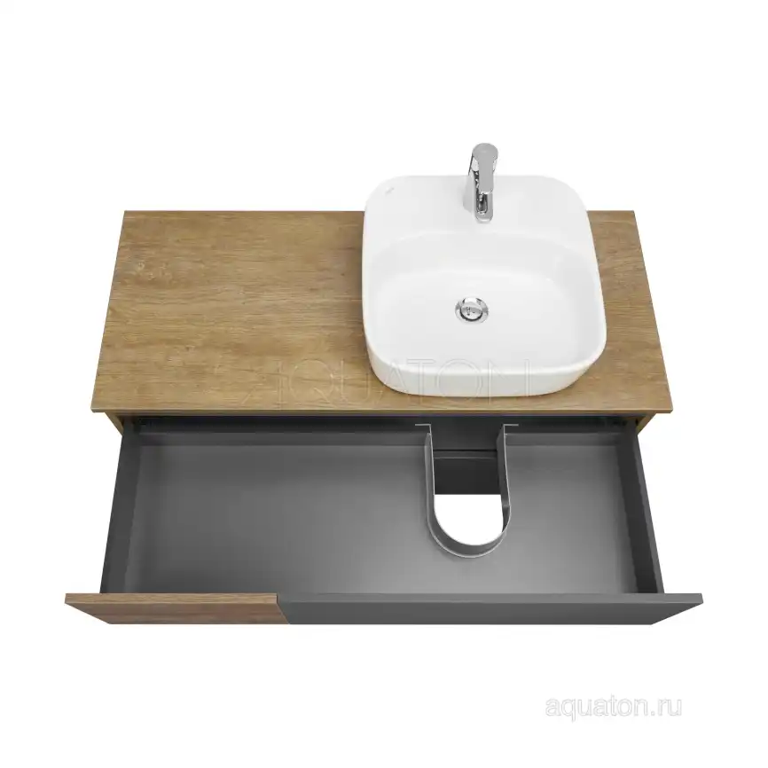 Тумба под раковину Aquaton Терра 105 1A246901TEKA0 подвесная правая, цвет дуб кантри / антрацит фото 12