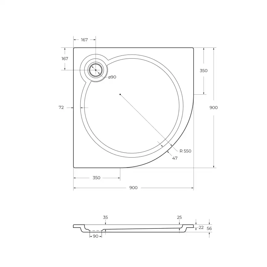 Душевой поддон Cezares TRAY-S 90х90 из искусственного камня TRAY-S-R-90-550-56-W Белый фото 2