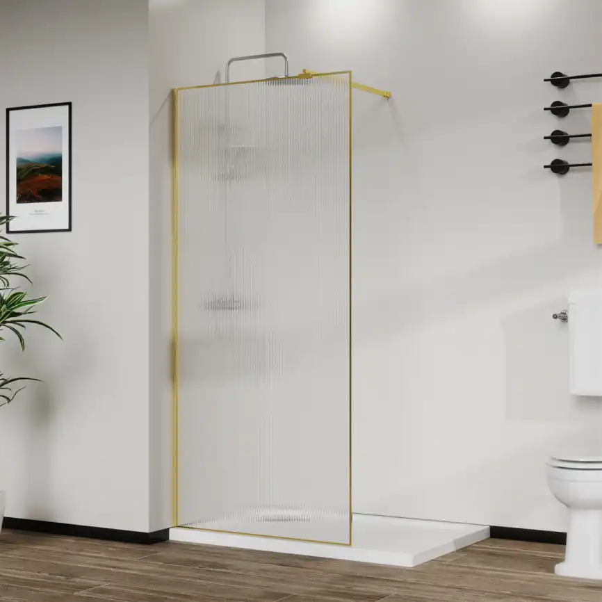 Душевая перегородка Azario Walk-in 100 AZ-271-100-BGL-CRF стекло 8 мм рифленое, профиль Золото матовое фото 1