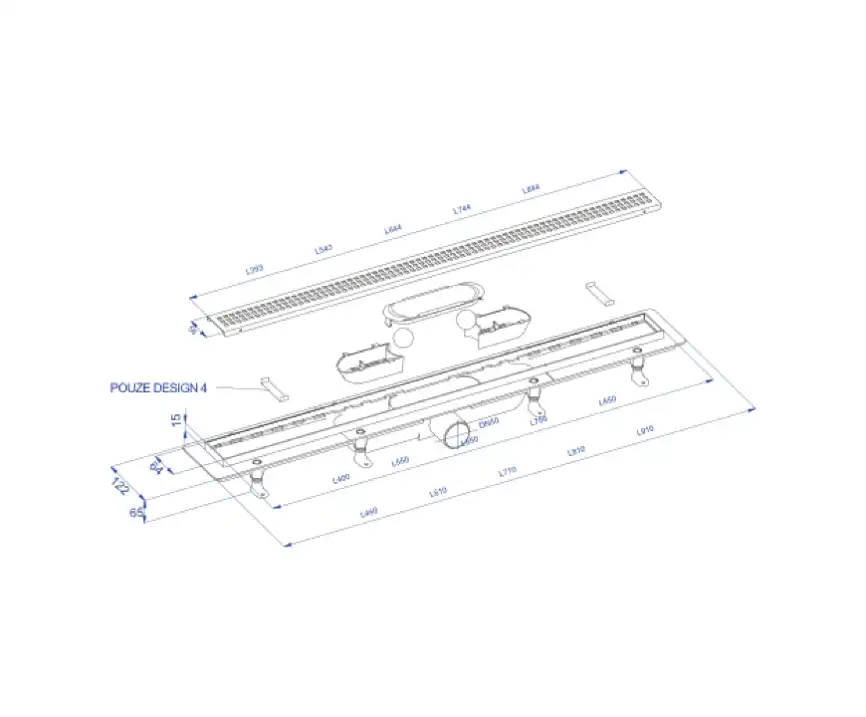 Душевой лоток PlastBrno 85 см, DESIGN 5 SZA5850 с перфарированной решеткой, цвет хром фото 4