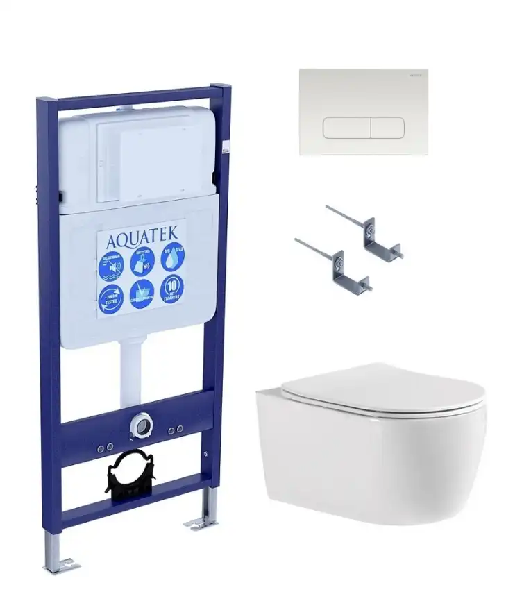 Унитаз с инсталляцией SET AQUATEK ЕВРОПА cmp013 с сиденьем микролифт и Белой клавишей смыва фото 1