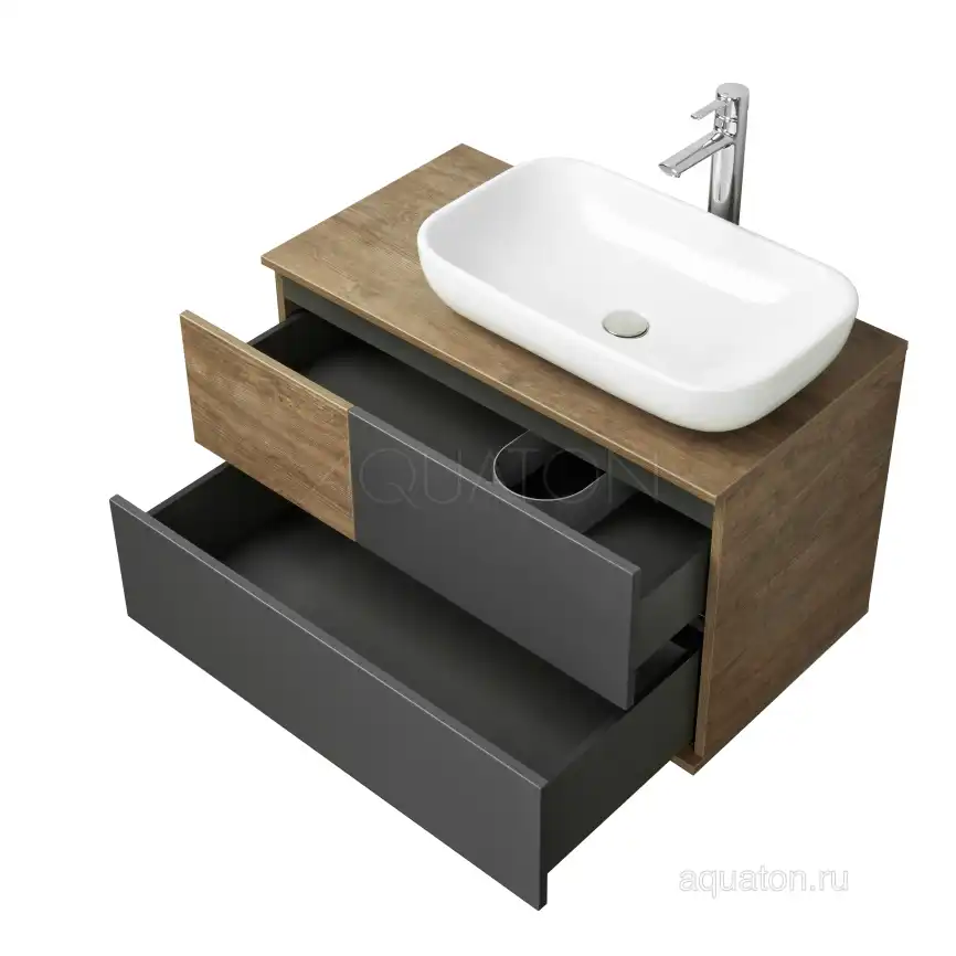 Тумба под раковину Aquaton Терра 85 1A247201TEKA0 подвесная правая, цвет дуб кантри / антрацит фото 8