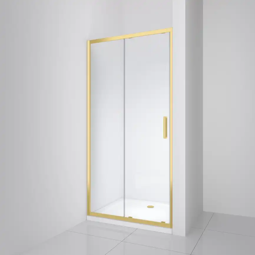 Душевая дверь BelBagno LUCE-BF-1-110-C-ORO стекло прозрачное, профиль Золото глянцевое фото 6