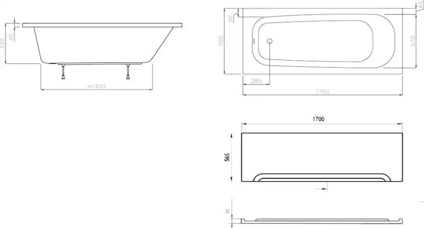 Акриловая ванна Ravak Septima 170x70 C632S00000 прямоугольная, Белая фото 5