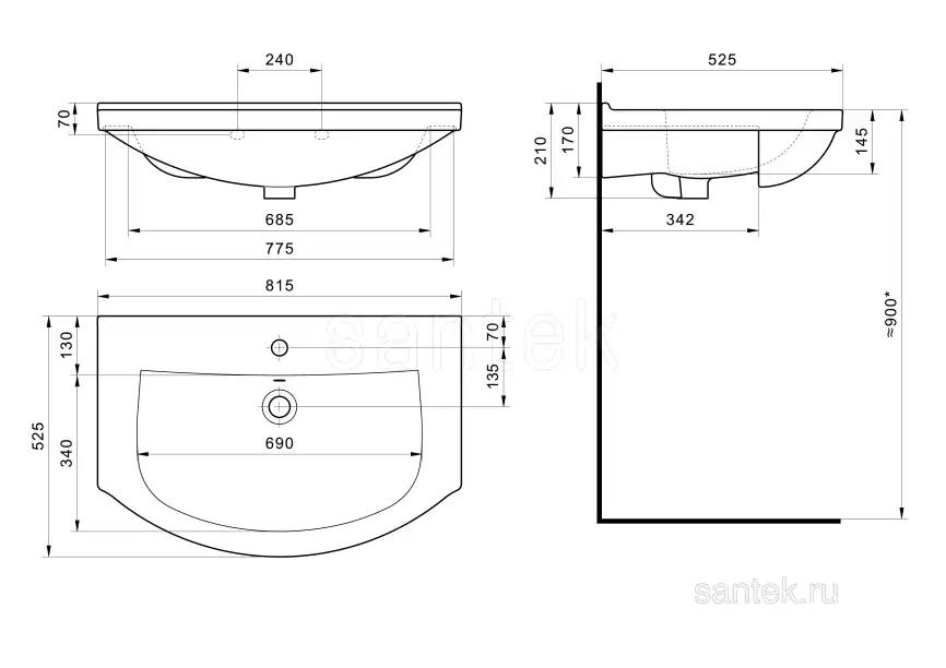 Раковина Santek Эльбрус 80 отверстие под смеситель 1WH109653 фото 4