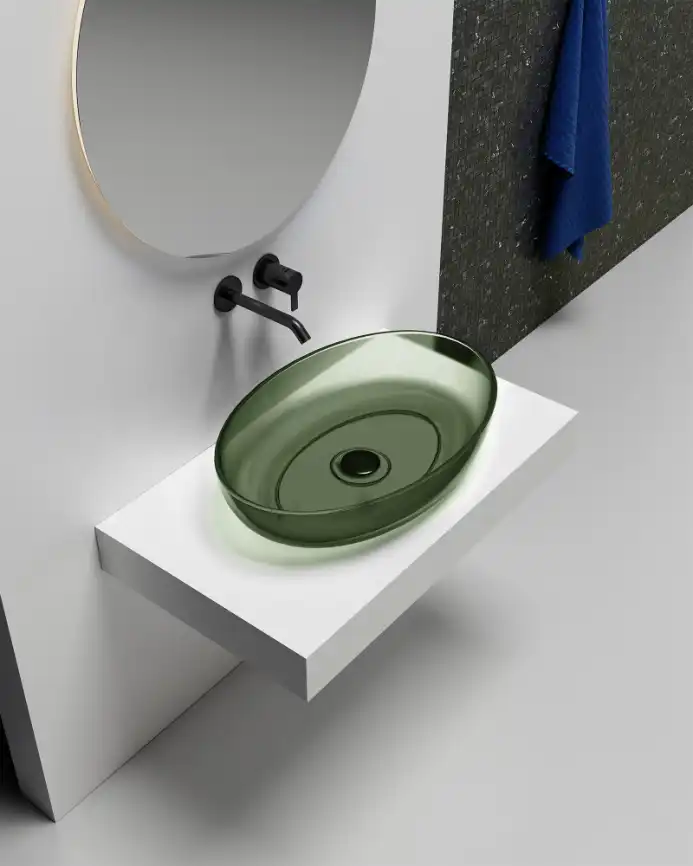 Раковина накладная ABBER KRISTALL 60х40х13 AT2801Vesuvian, овальная, оливковая фото 2