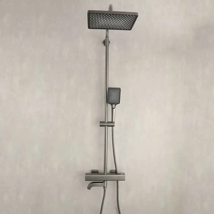 Душевая система Gappo G2491-9 с тропическим душем и термостатом, Оружейная сталь фото 2