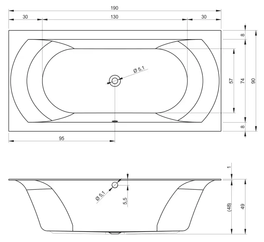 Акриловая ванна RIHO LINARES 190x90 (c тонким бортом) прямоугольная B143001005 фото 6