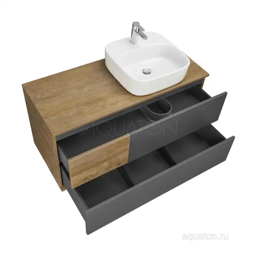 Тумба под раковину Aquaton Терра 105 1A246901TEKA0 подвесная правая, цвет дуб кантри / антрацит фото 13