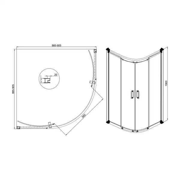 Душевой уголок Sole Omega 90х90 профиль Хром стекло прозрачное фото 2