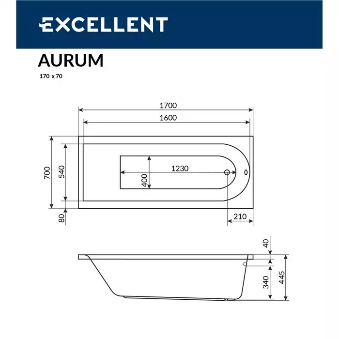 Акриловая ванна Excellent AURUM 170х70 WAEX.AUR17WH прямоугольная, Белая фото 3