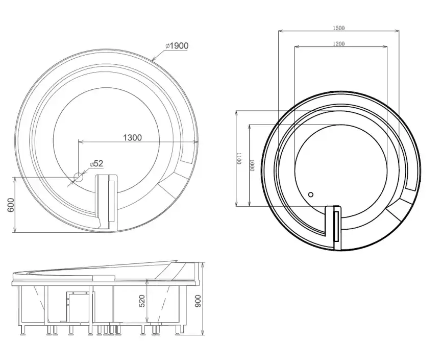 Акриловая ванна Gemy G9090 K 190х190 с гидромассажем, круглая фото 5