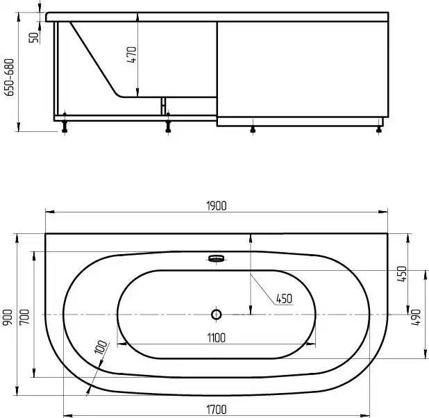 Акриловая ванна Aquatek Морфей 190x90 MOR190-0000059 без гидромассажа, с фронтальным экраном (вклееный каркас) фото 4