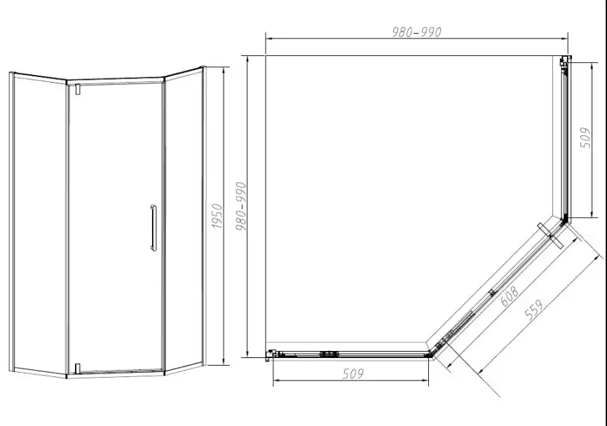 Душевой уголок Vincea Slim-N 100х100 VSP-4SN100CLGM, дверь распашная, профиль вороненая сталь, стекло прозрачное фото 4