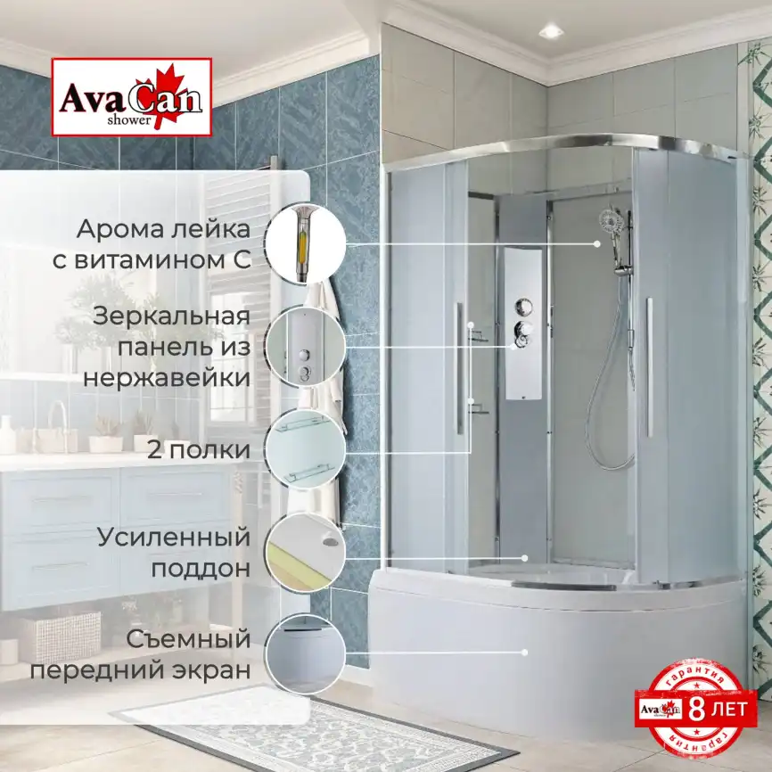 Душевая кабина AvaCan EM5811LN 110x80 см, высокий поддон, без крыши, левая фото 2