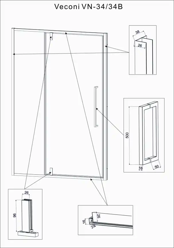 Душевая дверь Veconi Vianno VN-34B 110 см, VN34B-110-01-C7, профиль Черный, стекло Прозрачное фото 4