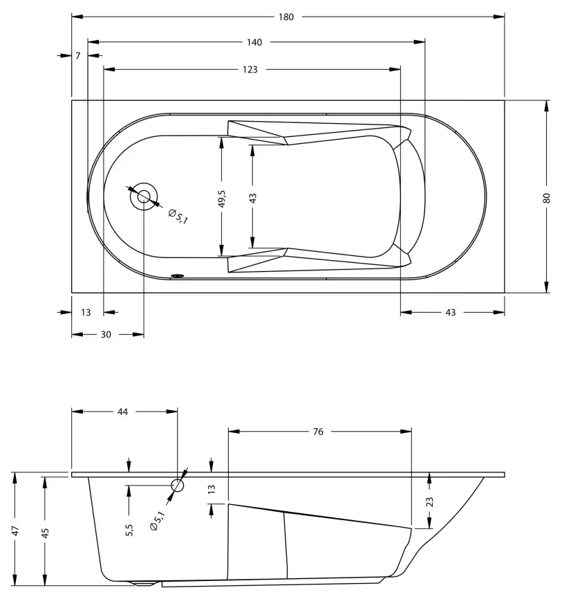 Акриловая ванна Riho Lazy 180х80 L левосторонняя B083001005 фото 8