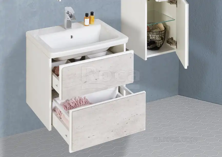 Тумбы под раковину Roca Ronda 70 ZRU9303003 подвесная, цвет, Белый матовый / Бетон фото 5