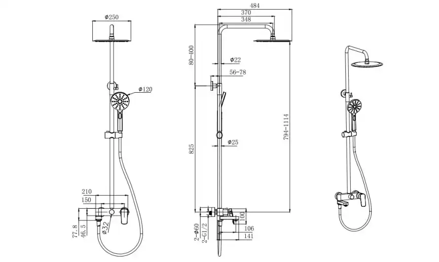 Душевая система Aquatek ВЕГА AQ2040MB, Черный матовый фото 2