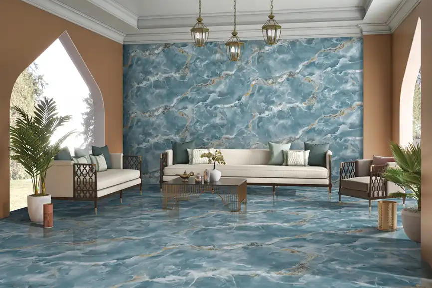 Керамогранит AVS Edonyx Aqua 60x120 полированный, голубой фото 2