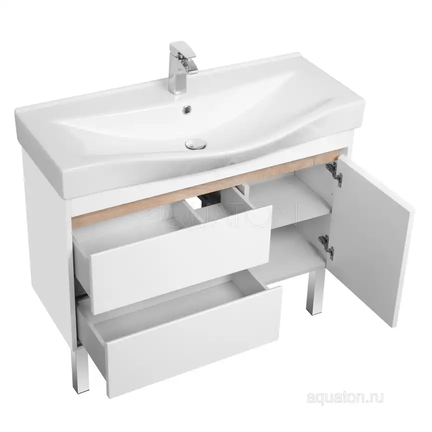 Тумба под раковину Aquaton Нортон 100 1A249001NT010 подвесная цвет, белый глянец / дуб эндгрейн фото 7