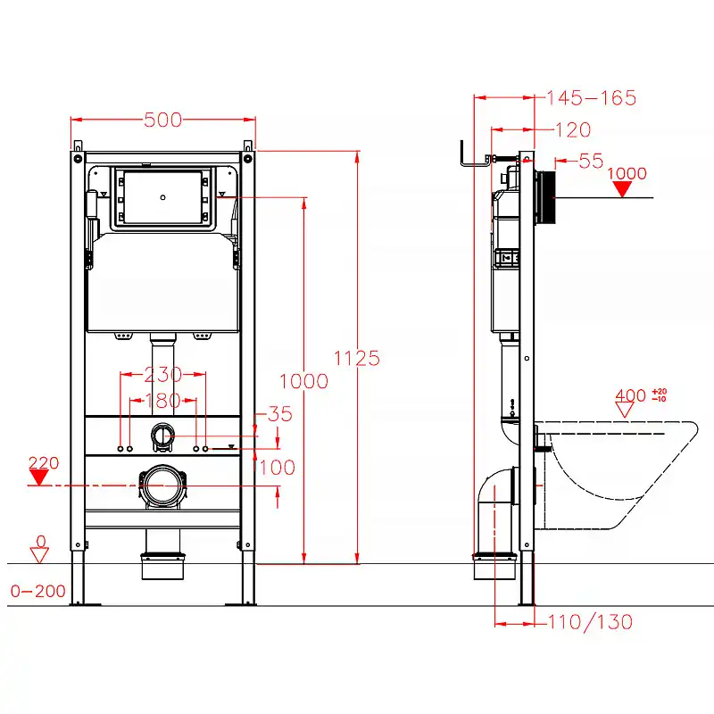 Инсталляция для подвесного унитаза AZARIO NEW AZ-501A без клавиши смыва фото 5