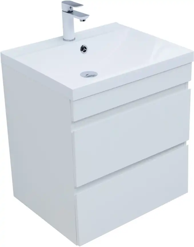 Тумба под раковину Aquanet Нота New 58 2 ящика, белый глянец 335417 фото 5