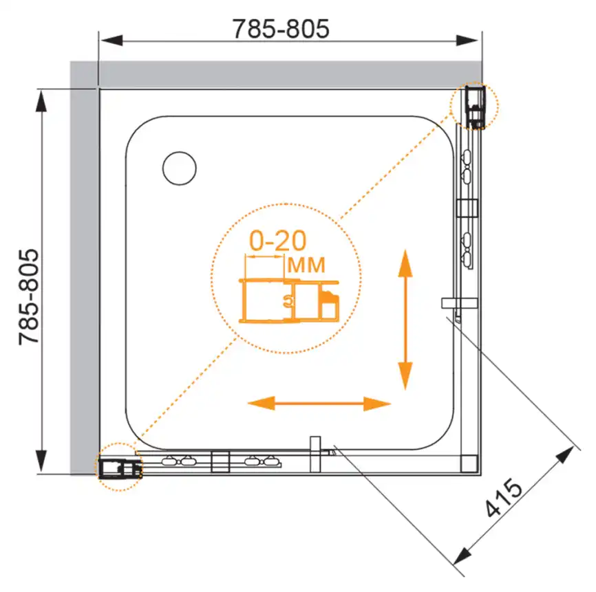 Душевой уголок CEZARES MOMENTO-A-2-80-C-Cr профиль Хром стекло Прозрачное фото 2
