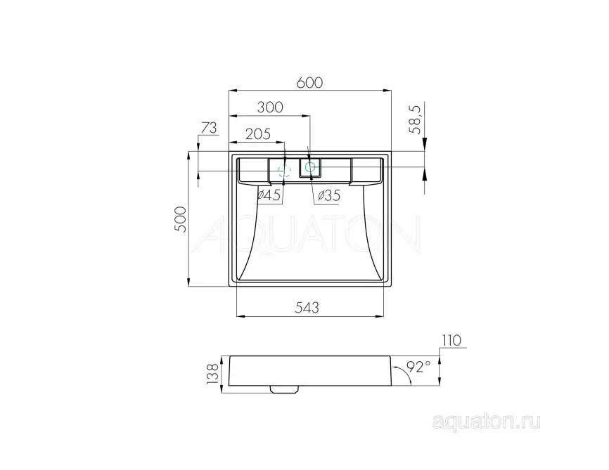 Раковина  Aquaton Рейн 60х50 1A72103KRW010  над стиральной машиной, из литьевого мрамора, Белая фото 6