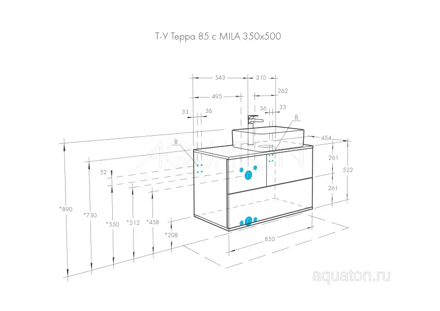 Тумба под раковину Aquaton Терра 85 1A247201TEKA0 подвесная правая, цвет дуб кантри / антрацит фото 3